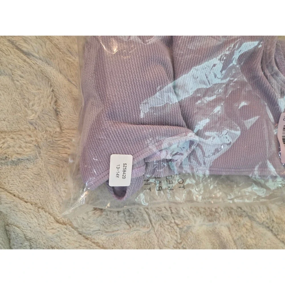 Lavender Purple Ribbed High Waisted Two Piece Bikini Set Girls Size 13-14Y